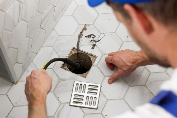Drain inspection equipment inserted into a floor drain