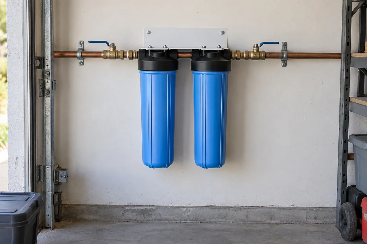Two whole-house water filter housings