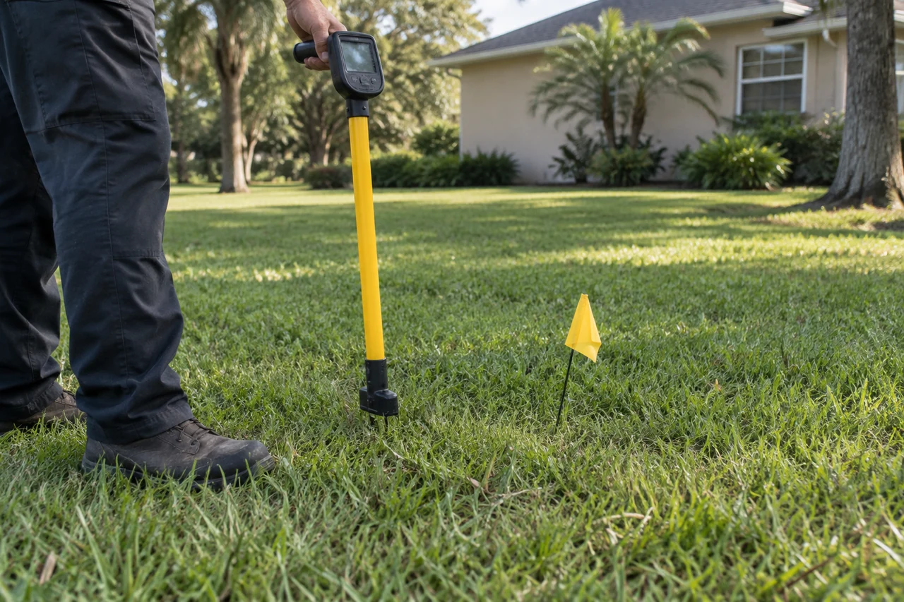 Locating instrument above a residential lawn