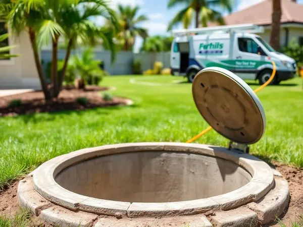 Septic and drain service truck on site
